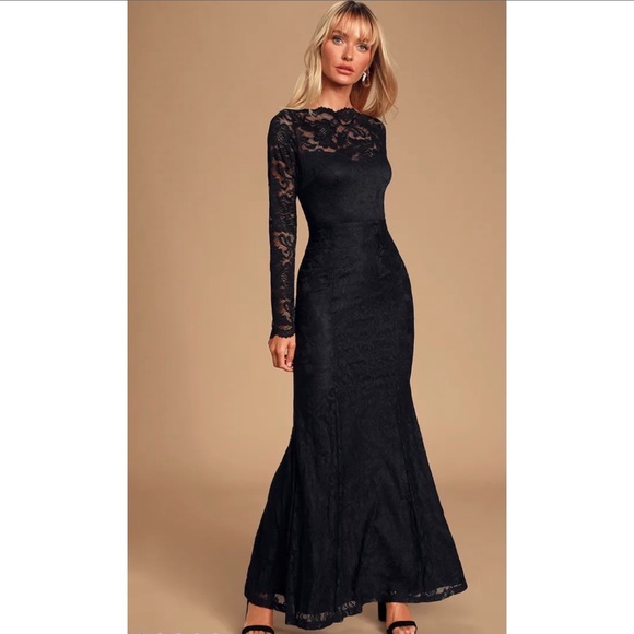 Lulus Dresses & Skirts - Farida Black Lace Long Sleeve Maxi Dress Sz xs new